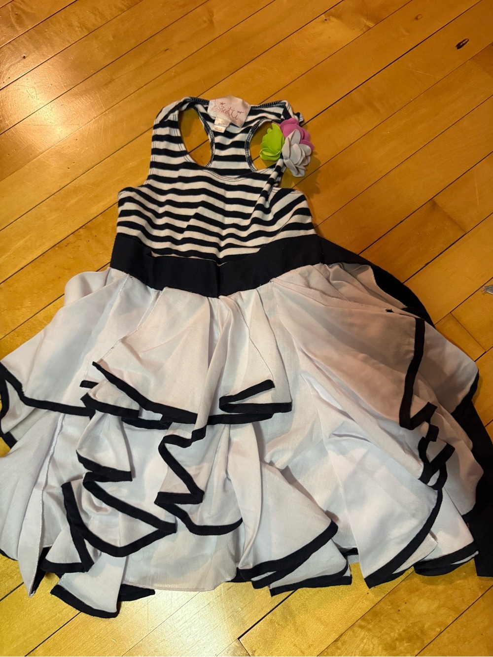 Biscotti Navy & White Striped Ruffle Tutu Dress with Floral Accent